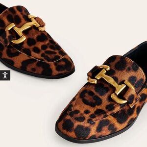 Boden Leopard Print Flats with Gold Detail